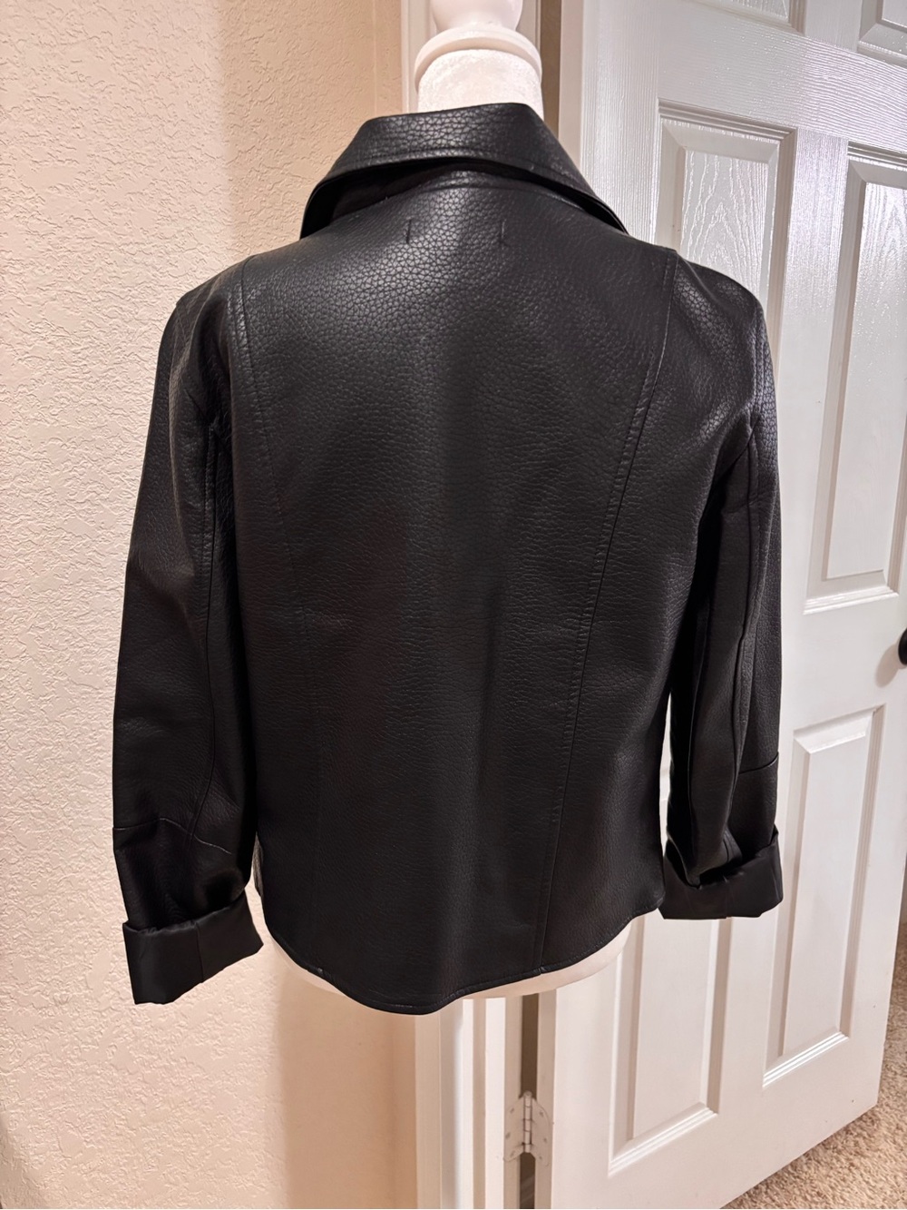Women's Black Faux Leather Moto Jacket with Zip Detailing.never worn - Picture 4 of 8